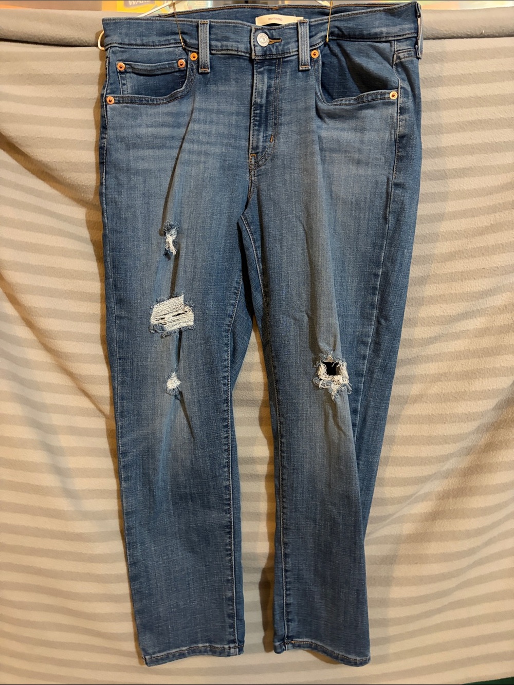 Levi's Blue Straight-Leg Distressed Jeans